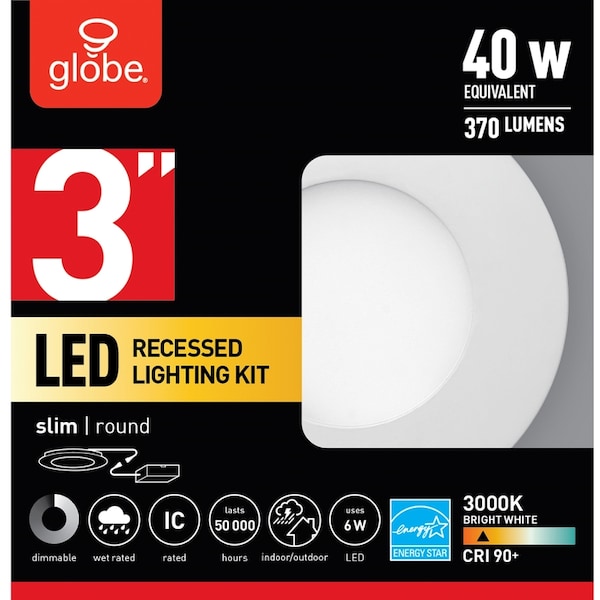 Globe Electric Designer Luminaire Series Frost White 3 in. W Metal LED Canless Recessed Downlight 6 91496 - main